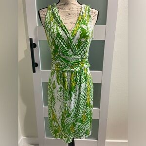 💎 Hale Bob Cabana green / white / yellow Sleeveless Dress Small EUC